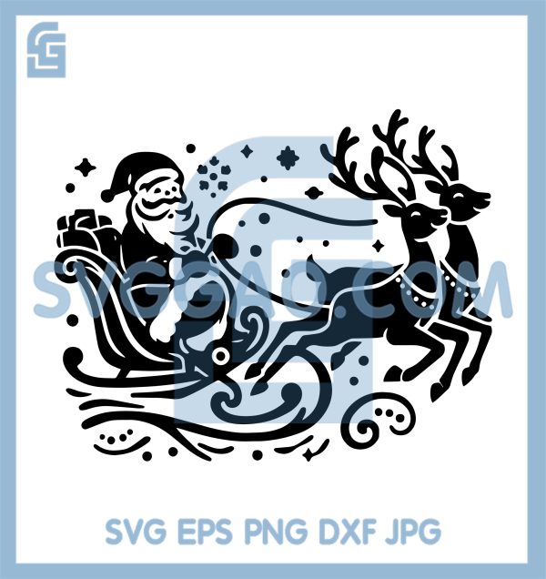 Flying Santa Claus Sleigh SVG, Christmas Reindeer Sleigh Scene SVG – SVGGAO