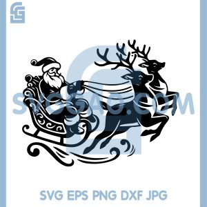 Santa Claus Sleigh Ride SVG, Reindeer Christmas Silhouette SVG