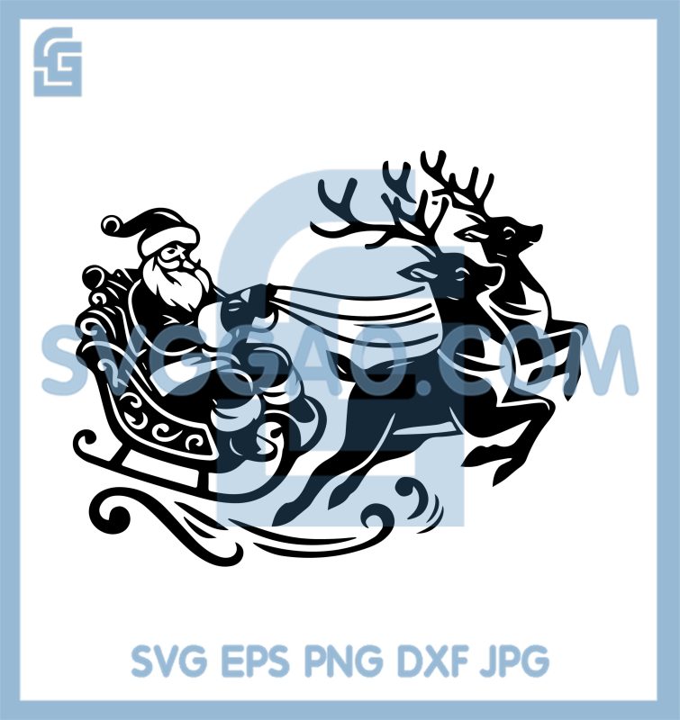 Santa Claus Sleigh Ride SVG, Reindeer Christmas Silhouette SVG – SVGGAO