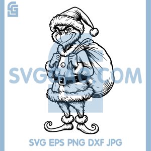 Grinch Dressed As Santa SVG, Sneaky Christmas Grinch With Sack SVG
