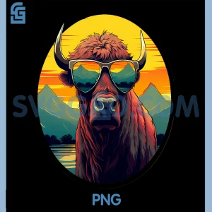 Buffalo Sunglasses PNG, Colorful Portrait Animal PNG, Art Safari Bison PNG