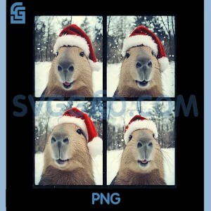 Capybara Christmas Photo Grid PNG, Cute Santa Hat Animal PNG