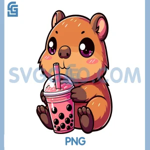 Capybara Kawaii Bubble Tea PNG, Capybara Funny PNG