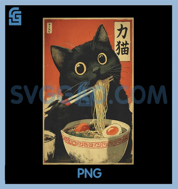 Cat Eating Ramen Funny PNG, Japanese Kawaii Cat Anime PNG – SVGGAO