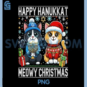 Meowy Chrismas Happy Hanukkah PNG, Merry Christmas PNG