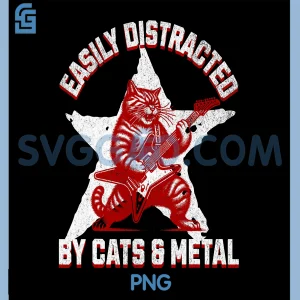 Metal Guitar Cat Rock Star PNG, Funny Metalhead Cat PNG
