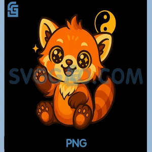 Chibi Red Panda with Stars PNG, Cute Cartoon Animal Illustration PNG