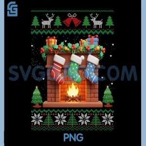 Christmas Fireplace Stockings PNG, Funny Ugly Christmas PNG