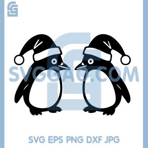 Christmas Penguin Couple SVG, Santa Hat Penguin Silhouette SVG