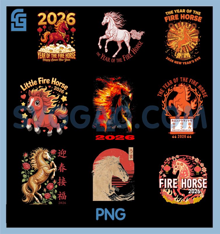 2026 Year Of The Fire Horse PNG Bundle, Chinese New Year Lunar Zodiac ...