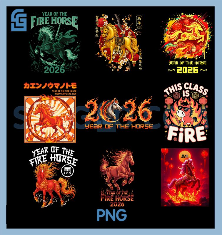 Year Of The Fire Horse 2026 PNG Bundle, Chinese Lunar New Year Horse ...