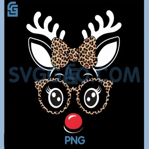 Christmas Reindeer Face PNG, Leopard Print Glasses PNG