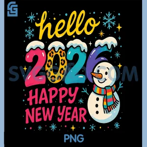 Cute Snowman PNG, Hello 2026 Happy New Year PNG, Colorful Art PNG