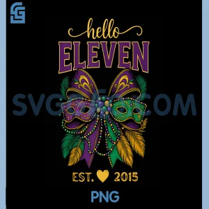 Hello Eleven Party Theme PNG, Purple Green Mardi Gras Mask PNG