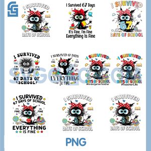 67 Days Of School Life PNG Bundle, Cute Exhausted Teacher PNG