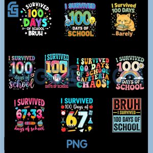 I Survived 100 Days of 67 Funny PNG Bundle, Meme 100th Day of School PNG