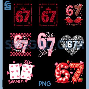 Six Seven 67 Valentine Design PNG Bundle, Cute Heart Card Art PNG