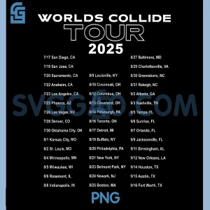 Worlds Collide Tour 2025 PNG, Concert Dates Back Design PNG