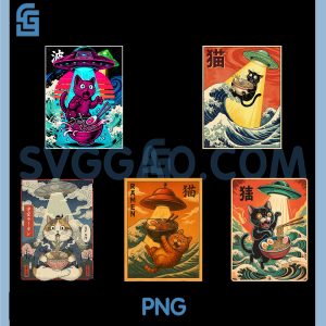 Cat Ramen UFO PNG Bundle, Funny Japanese Anime PNG