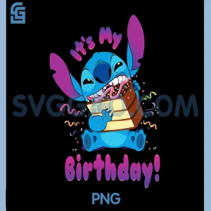 Disney Stitch Its My Birthday PNG, Party Crasher with Cake PNG