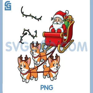 Dog Christmas PNG, Corgi Christmas Santa Sleigh PNG