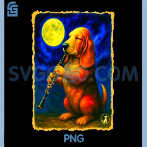 Dog Lover Music Art PNG, Basset Hound Clarinet Player PNG