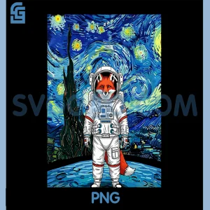 Fox Astronaut Space Suit Van Gogh PNG, Starry Night Background PNG