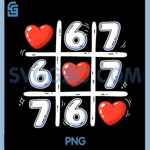 Funny 6 7 Tic Tac Toe Heart PNG, 67 Valentine Meme PNG