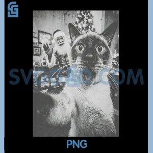 Funny AI Siamese Cat Selfie with Santa PNG, Claus Christmas Meme PNG
