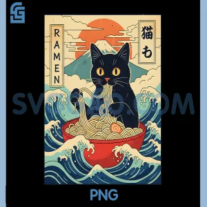 Anime Cat Eating Ramen PNG, Japanese Noodle Graphic Kawaii PNG