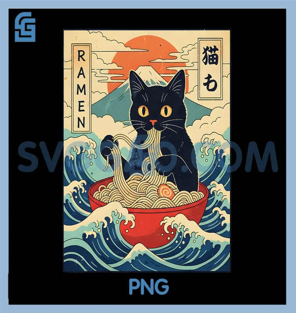 Anime Cat Eating Ramen PNG, Japanese Noodle Graphic Kawaii PNG – SVGGAO