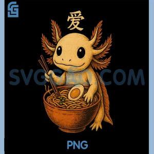 Funny Axolotl Ramen PNG, Japanese Kawaii Anime Axolotl PNG