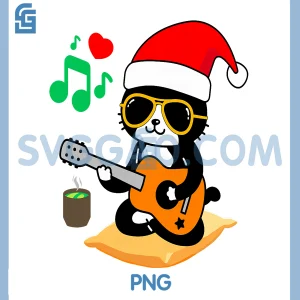Funny Cat Playing Guitar PNG, Sunglasses Santa Hat Christmas Rock PNG