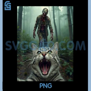 Scared Cat Selfie Zombie PNG, Funny Horror Cat PNG