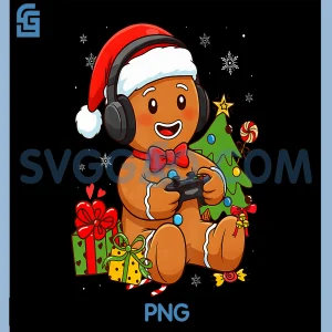 Funny Christmas Gamer PNG, Gingerbread Xmas Gaming PNG