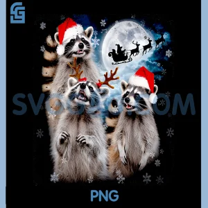 Funny Christmas Moon PNG, Howling Raccoon Xmas PNG