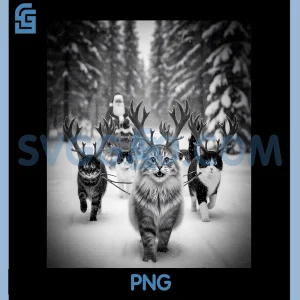 Funny Christmas Santa Sleigh Cats PNG, Reindeer Selfie Xmas Meme PNG