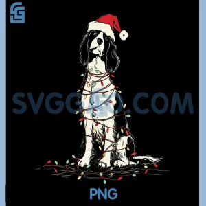 Funny English Springer Spaniel PNG, Christmas Graphics Dog Lights PNG