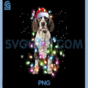 Funny English Springer Spaniel PNG, Dog Christmas Tree Lights PNG